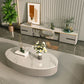 Glam Oval Slate Top Coffee Table 13.77" Tall Cocktail Table with Storage