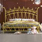 Crown Glam Headboard Bed Open-Frame Metal Bed With Footboard