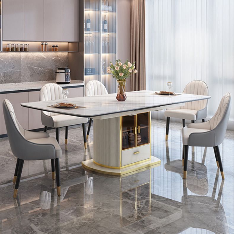 Extendable Sintered Stone Dining Table for Restaurant Luxury Storage Table with Pedestal Clearhalo ' dining_table' 'Dining Tables & Seating' 'Dining Tables' 'furn' 'furn_dining_table' 'Furniture' 'furniture_dining_table' 'Kitchen & Dining Furniture' 'kitchen&dining_furn' 'kitchen' 'kitchen_dining_table' 1200x1200_5673168d-fe5c-46cd-9e66-f5c0f0b399e7