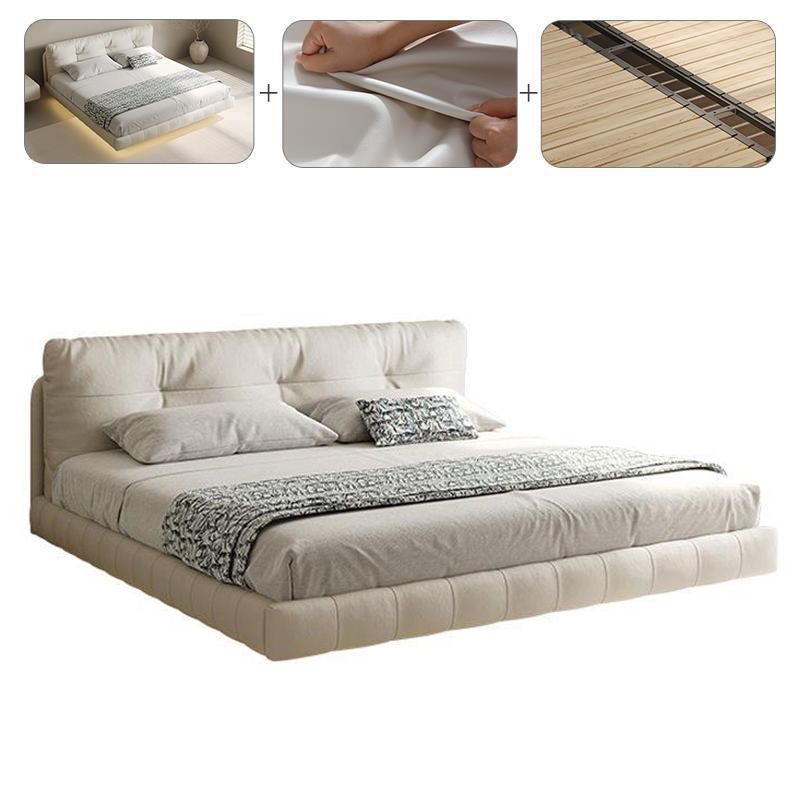 Genuine Leather Upholstered Platform Bed Light Beige Bed Frame Clearhalo 'Bedroom Furniture' 'Beds' 'furn' 'furn_beds' 'Furniture' 1200x1200_5673fd63-93f0-41d8-b7d3-6c5543a974bb