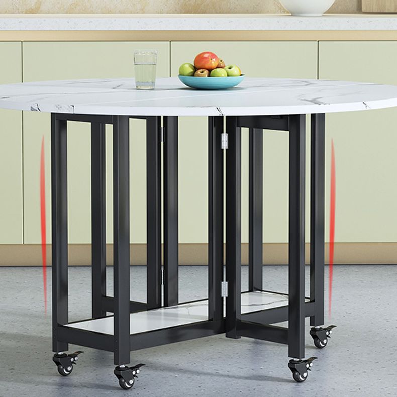 Mesa de comedor plegable Mesa de comedor de mármol sintético con marco negro