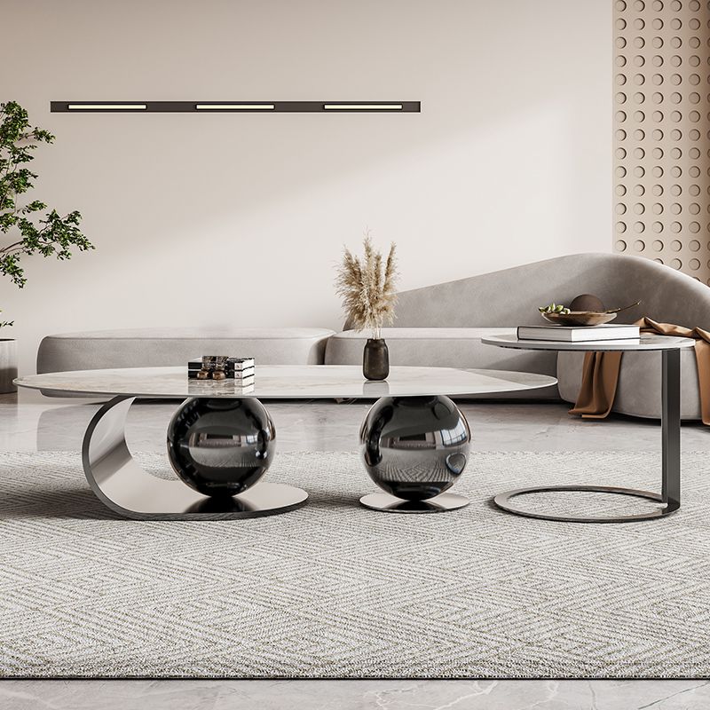 27" Wide Glam Coffee Table Stone Oval Black Coffee Cocktail Table Clearhalo 'Coffee & Accent Tables' 'Coffee Tables' 'coffee_tables' 'furn' 'furn_coffee_tables' 'Furniture' 'Living Room Furniture' 1200x1200_567acace-8428-4283-a155-16a03ed9dfff