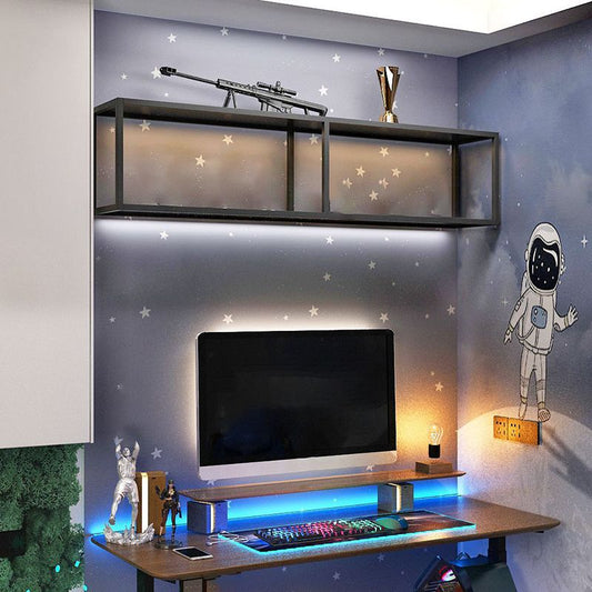 Closed Back Wall Mounted Bookshelf Metal Shelves Included Bookcase in Black