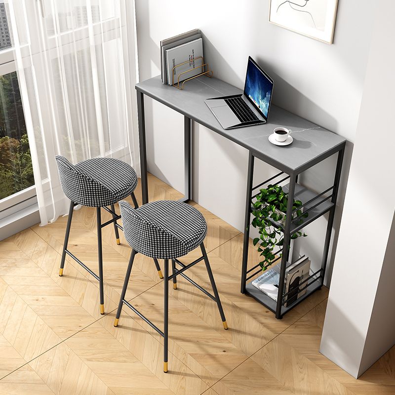 Industrial Rectangle Stone Pub Bar Table Indoor Black Iron Bar Dining Table with Shelf Clearhalo 'Bar Furniture' 'Bar Tables' 'bar_tables' 'furn' 'furn_bar_tables' 'Furniture' 'furniture_bar_tables' 'Kitchen & Dining Furniture' 1200x1200_567ee81c-2640-4425-ae33-dbaa90094632