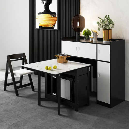 Modern Style White Dining Table Rectangle Sintered Stone Drop-Leaf Dining Table