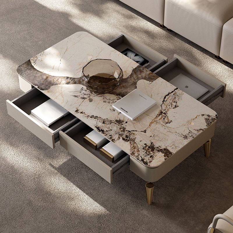 4 Legs Cocktail Table Modern Rectangle Single Coffee Table with 4 Drawers Clearhalo 'Coffee & Accent Tables' 'Coffee Tables' 'coffee_tables' 'furn' 'furn_coffee_tables' 'Furniture' 'Living Room Furniture' 1200x1200_5681fcb0-32bb-42fe-a81d-58105da1c63f