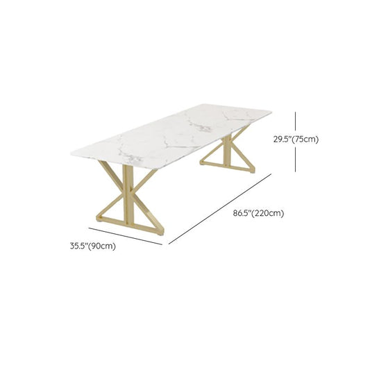 Marble Rectangle White Writing Desk Glam 29.53-inch Tall Office Desk with Gold Legs