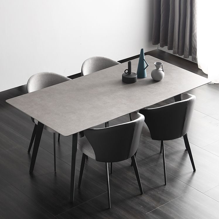 Industrial Sintered Stone Grey Table for Restaurant Rectangle Dining Table with 4 Legs Clearhalo 'Dining Tables & Seating' 'Dining Tables' 'dining_table' 'furn' 'furn_dining_table' 'Furniture' 'furniture_dining_table' 'Kitchen & Dining Furniture' 'kitchen' 'kitchen_dining_table' 1200x1200_56866206-214f-4e2b-8f2c-30ab1e5ce0aa