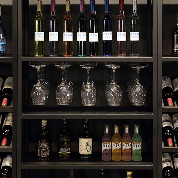 Industrial Floor Wine Shelf Metal Wine Glass Stemware Rack Holder 13.78" Wide Clearhalo 'furn' 'furn_wine_racks' 'Furniture' 'Kitchen & Dining Furniture' 'Wine Racks' 'wine_racks' 1200x1200_5687ac3f-7fc5-4bfa-baa9-7f67f3c3f8b0