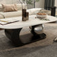 14"H Glam Coffee Table Slate Oval Pedestal Coffee Cocktail Table
