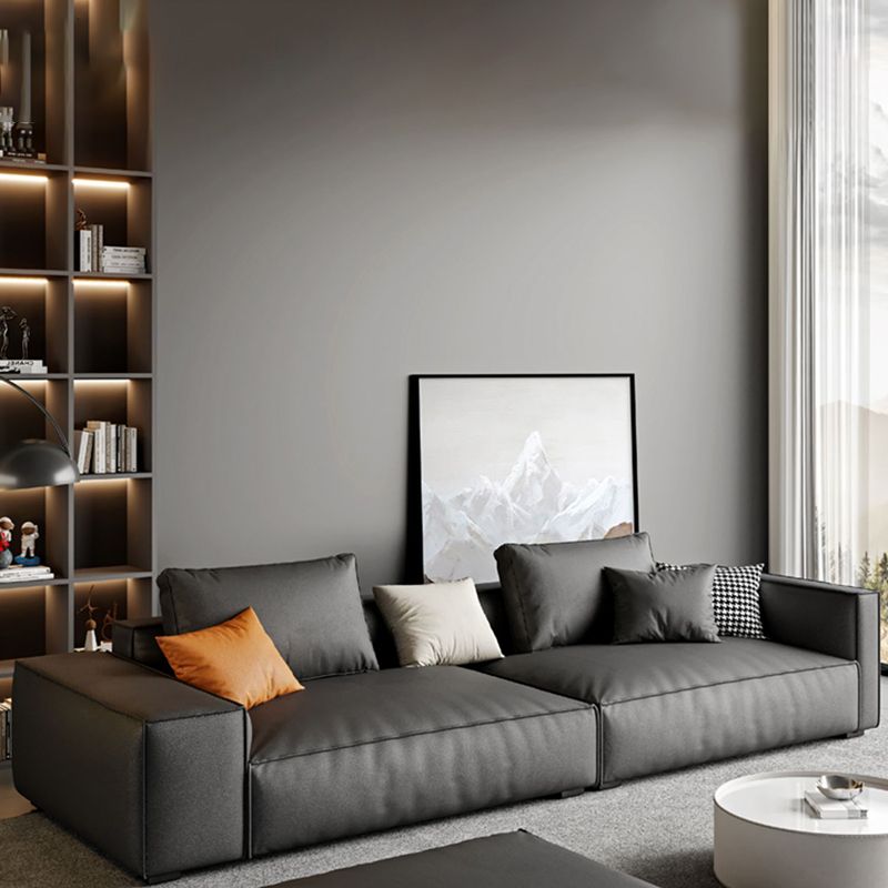 Faux Leather Square Arm Standard Sofa with Bolster Pillows, Stain Resistant Clearhalo 'furn' 'furn_sofas' 'Furniture' 'furniture_sofas' 'kitchen' 'kitchen_sofas' 'Living Room Furniture' 'Sofa' 'sofas' 1200x1200_568ccb59-04a1-410b-9251-cc1b20fcc332