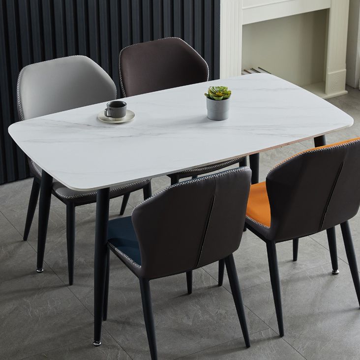 Contemporary Rectangle Dining Table Sintered Stone Dining Table with 4 Metal Legs for Dining Room Clearhalo ' dining_table' 'Dining Tables & Seating' 'Dining Tables' 'Furniture' 'furniture_dining_table' 'Kitchen & Dining Furniture' 'kitchen&dining_furn' 'kitchen' 'kitchen_dining_table' 1200x1200_56906e8a-5ea1-4fa6-b1bc-4ee3e82c7b26