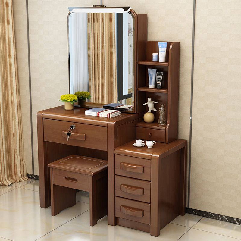 Traditional Solid Wood Make-up Vanity with Mirror and Stool,6 Drawers Clearhalo 'Bedroom Furniture' 'furn' 'furn_makeup_vanities' 'Furniture' 'Makeup Vanities' 'makeup_vanities' 1200x1200_569879ed-03fe-4438-971a-ed234737dd01