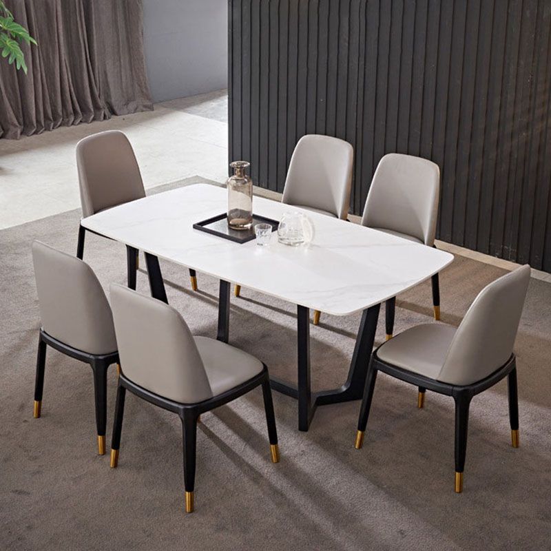 Contemporary Dining Armless Chair Matte Finish Leather Curved Parsons Chair Clearhalo ' kitchen&dining_furn' 'Dining Chairs' 'Dining Tables & Seating' 'dining_chair' 'furn' 'furn_dining_chair' 'Furniture' 'furniture_dining_chair' 'Kitchen & Dining Furniture' 'kitchen' 1200x1200_56991bee-4a7f-4414-9236-3c590ca87e3d