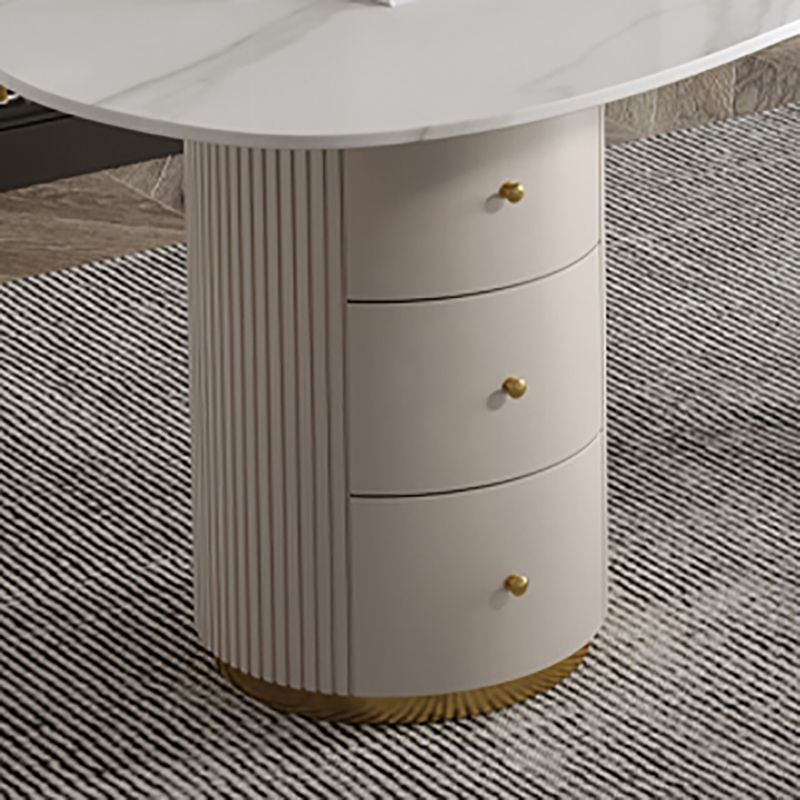 Scrivania di scrittura a forma irregolare scrivania bianca con 3 cassetti