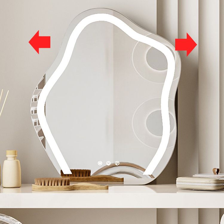 Cream Pine Wood Vanity Make up Table Set with Stool and Mirror