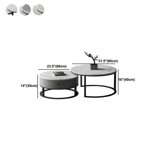 スレートラウンドコーヒーテーブル2ピースモダンなミニマリストバンチングテーブル