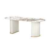 Traditional Luxury Dining Table White Stone Oval Dining Table for Home Clearhalo 'Dining Tables & Seating' 'Dining Tables' 'dining_table' 'furn' 'furn_dining_table' 'Furniture' 'Kitchen & Dining Furniture' 1200x1200_56a4aae7-d8f9-43c3-b51b-a9f27d794ad4