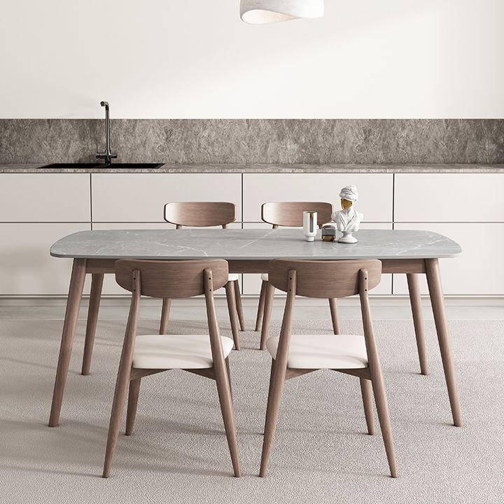 Midden-eeuwse eettafel stenen top eettafel met massieve houten basis