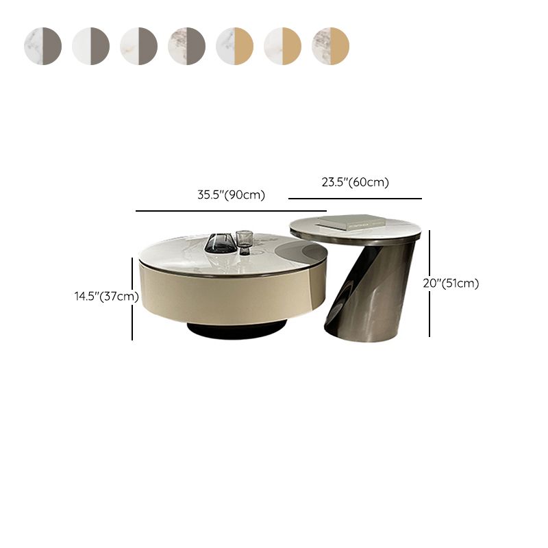 Slate Glam Table basse ronde gigogne avec tiroir