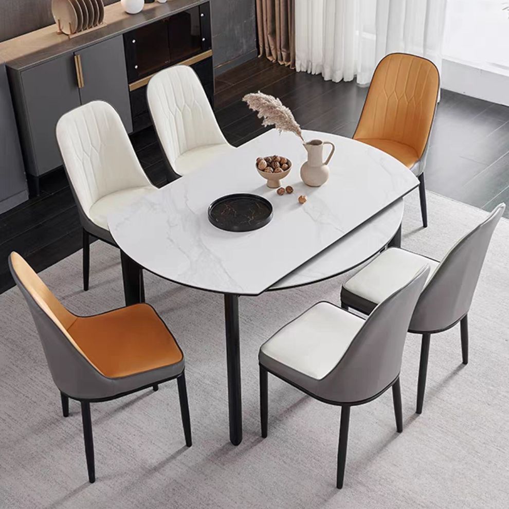 Foldable Sintered Stone Top Dining Table Modern Round Table with Metal 4 Legs Clearhalo ' dining_table' 'Dining Tables & Seating' 'Dining Tables' 'furn' 'furn_dining_table' 'Furniture' 'furniture_dining_table' 'Kitchen & Dining Furniture' 'kitchen&dining_furn' 'kitchen' 'kitchen_dining_table' 1200x1200_56af7d9b-c49a-4792-b493-0b02cfe45dd6