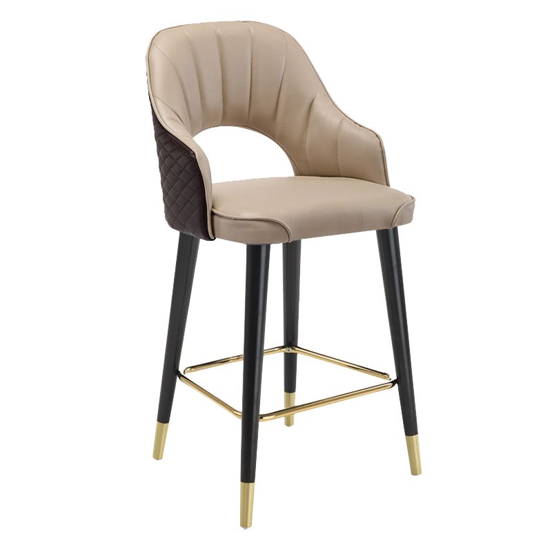 Modern Metal Bar Stools Faux Leather Armed Stool with Low Back