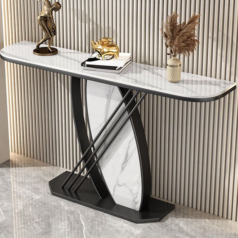 Mesa de acento de hierro de Glam Stone Mesa de sofá de la consola de media luna para Hall