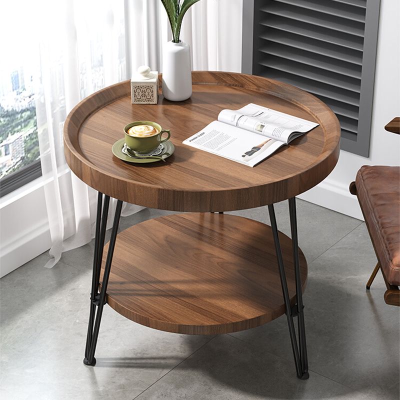 Open Shelf Tray Top Coffee Table Wood Round Coffee Table Minimalist