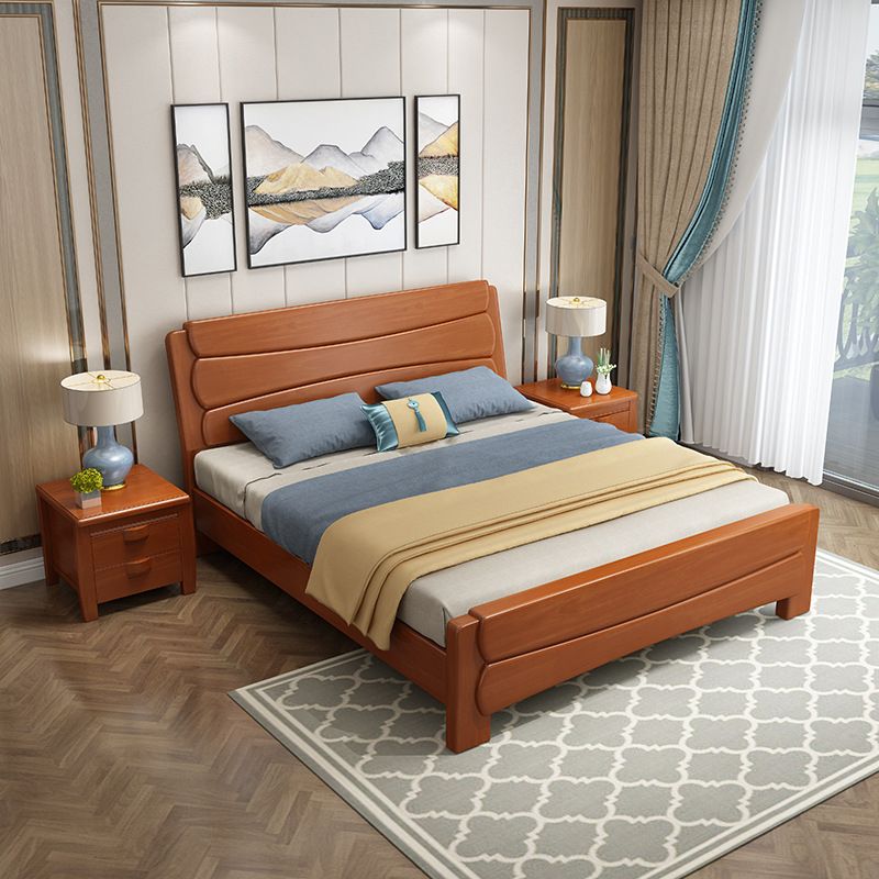 Traditional Rubberwood Panel Rectangular with Headboard Panel Bed