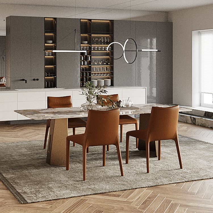 Rectangle Traditional Luxury Table Sintered Stone Table with Gold Double Pedestal Clearhalo ' dining_table' 'Dining Tables & Seating' 'Dining Tables' 'furn' 'furn_dining_table' 'Furniture' 'furniture_dining_table' 'Kitchen & Dining Furniture' 'kitchen&dining_furn' 'kitchen' 'kitchen_dining_table' 1200x1200_56c31184-2f6a-4eee-a9d7-86399d193fcb