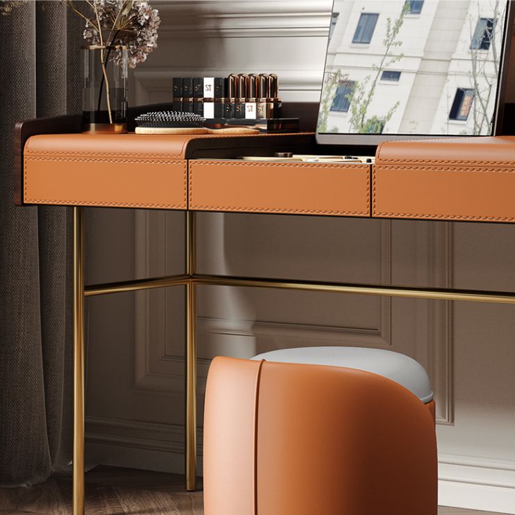 Glam vanità set in pelle top-top con vanità per trucco per camera da letto a specchio a specchio del cassetto