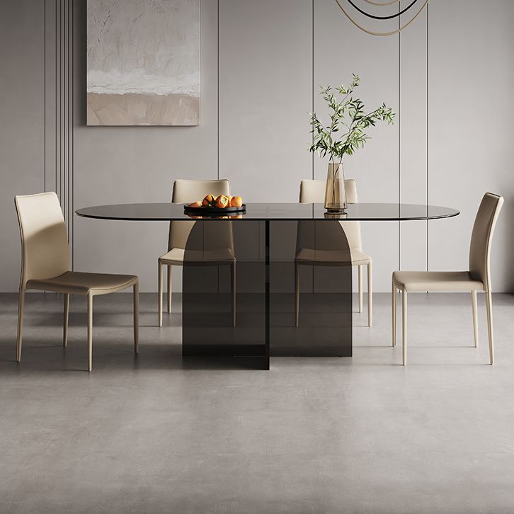Modern Transparent Gray Glass Desktop Ellipse Dining Table for Dining Room Clearhalo 'Dining Tables & Seating' 'Dining Tables' 'dining_table' 'furn' 'furn_dining_table' 'Furniture' 'Kitchen & Dining Furniture' 1200x1200_56c60063-b1d7-4af4-965c-a47e24f144ab