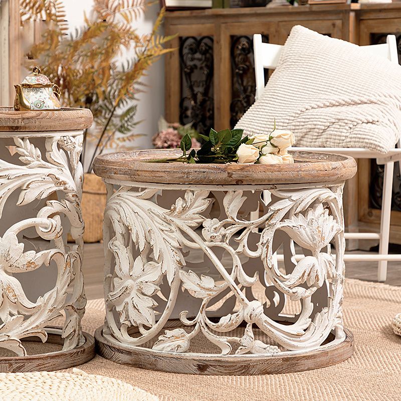 Black/wood/yellow Solid Wood Round Coffee Table with Frame Base Cocktail Table Clearhalo 'Coffee & Accent Tables' 'End & Side Tables' 'end_side_table' 'end_side_tables' 'furn' 'furn_end_side_tables' 'Furniture' 'furniture_end_side_table' 'Living Room Furniture' 1200x1200_56c7a26b-7844-41eb-88f8-ba772399ba5e