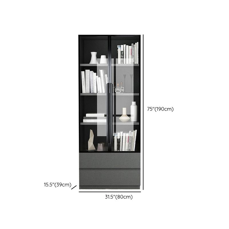 Contemporary Bookcase Closed Back Vertical Bookshelf with Doors