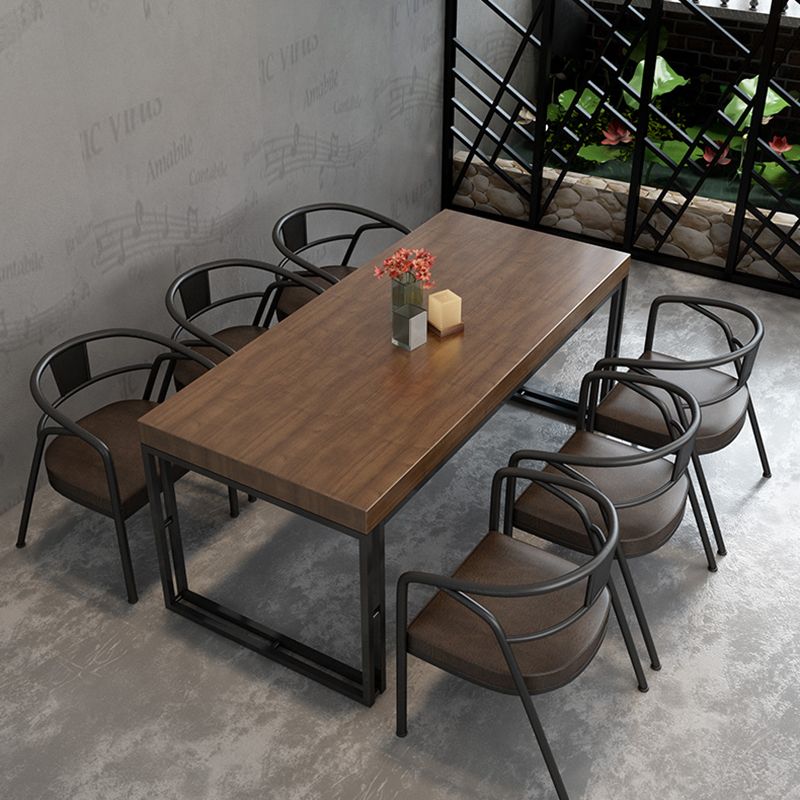 Industrial Style Solid Wood Dinner Table Brown Rectangle Table with Sled Base for Dinning Room Clearhalo ' dining_table' 'Dining Tables & Seating' 'Dining Tables' 'furn' 'furn_dining_table' 'Furniture' 'furniture_dining_table' 'Kitchen & Dining Furniture' 'kitchen&dining_furn' 'kitchen' 'kitchen_dining_table' 1200x1200_56c8b787-8589-4a7c-8caa-fa2584c62e72