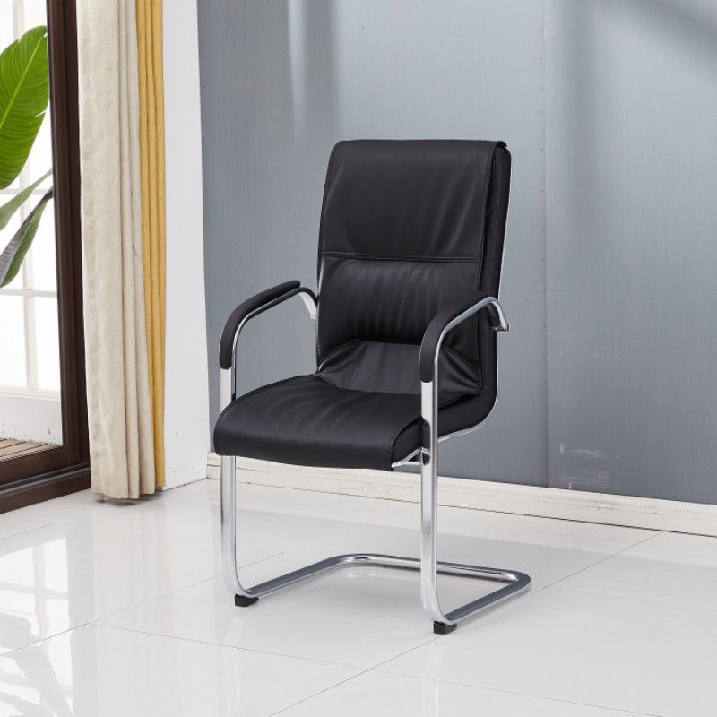 Modern Style Office Chair Black Leather No Wheels Fixed Arm Chair Clearhalo 'furn' 'furn_office_chair' 'Furniture' 'Office Chairs' 'Office Furniture' 'office_chair' 1200x1200_56cbaa37-93e1-48ee-8dc1-54afe874dbb5