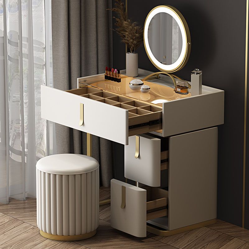 Glam Glass Top Vanity Dressing Table Set 3-Drawer Make-up Vanity Clearhalo 'Bedroom Furniture' 'furn' 'furn_makeup_vanities' 'Furniture' 'Makeup Vanities' 'makeup_vanities' 1200x1200_56cc0e25-3931-44d3-b0ff-5ab907a47d4f