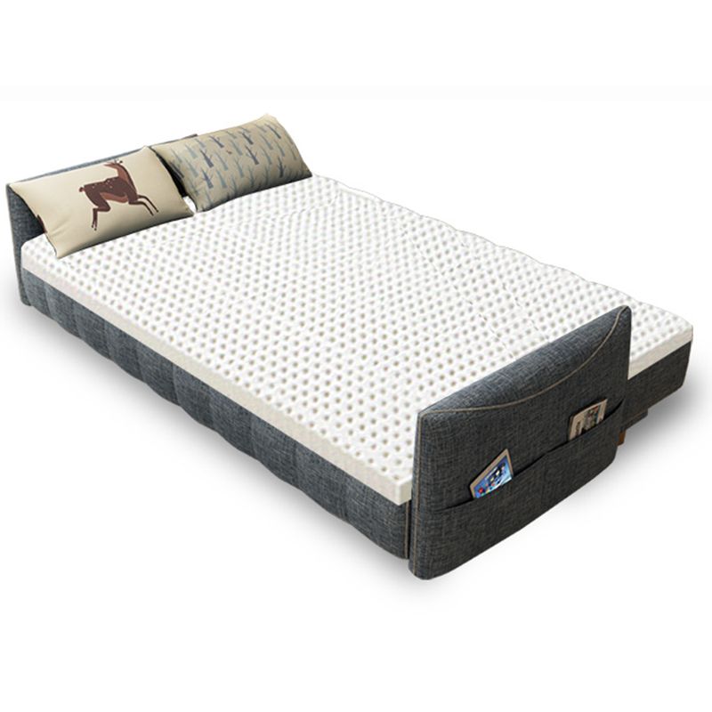 コットンブレンドとフェイクレザーコンテンポラリーアームレスカウチベッド