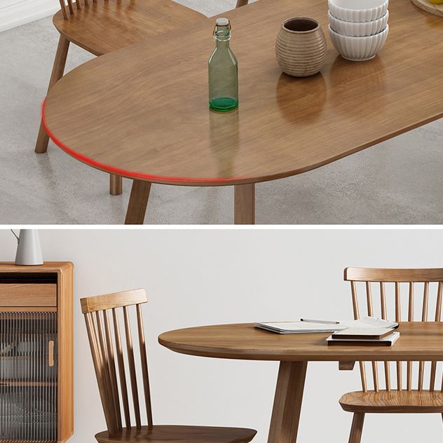Oval Shape Modern Dining Table Brown Tone Fixed Table with Pinewood Solid Wood Clearhalo ' dining_table' 'Dining Tables & Seating' 'Dining Tables' 'furn' 'furn_dining_table' 'Furniture' 'furniture_dining_table' 'Kitchen & Dining Furniture' 'kitchen&dining_furn' 'kitchen' 'kitchen_dining_table' 1200x1200_56d05662-8f4a-4735-b2ce-98088bc1c2c8