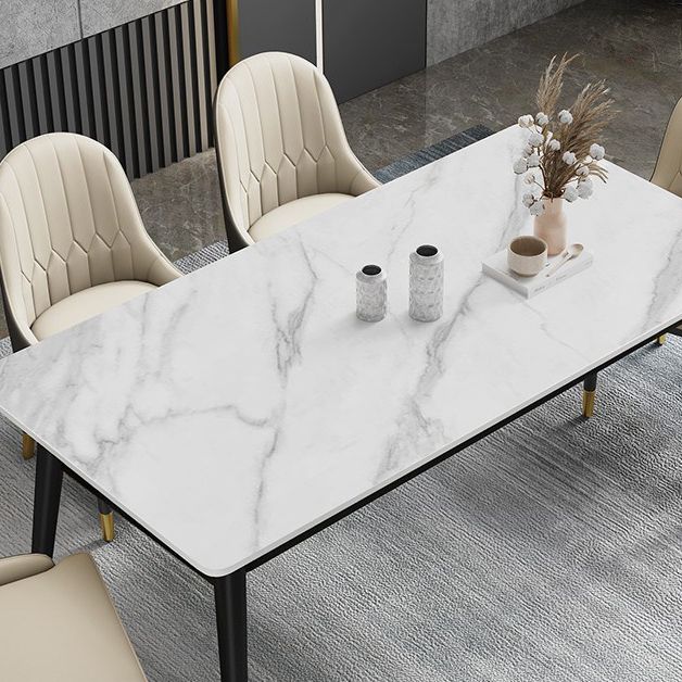 Metal Tripod Base Dining Table Modern Rectangle Stone Dining table in White Clearhalo 'Dining Tables & Seating' 'Dining Tables' 'dining_table' 'furn' 'furn_dining_table' 'Furniture' 'furniture_dining_table' 'Kitchen & Dining Furniture' 1200x1200_56d27062-49d4-4e5a-b43b-e44867866882