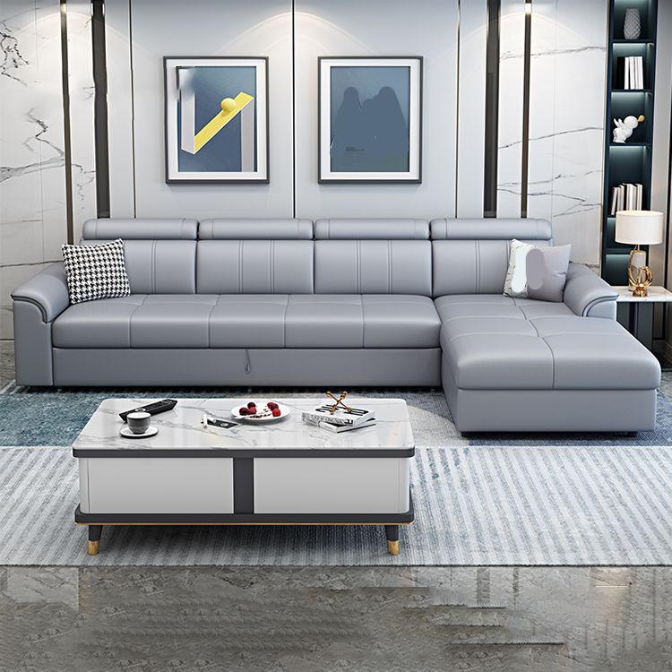 113.39" W x 64.96" D x 35.43" H Sleeper Sofa & Chaise Faux Leather Sewn Pillow Back Sofa Clearhalo 'furn' 'furn_sectionals' 'Furniture' 'furniture_sectionals' 'Living Room Furniture' 'Sectionals' 1200x1200_56d3138a-19da-43f4-b34a-099cd3b6709c