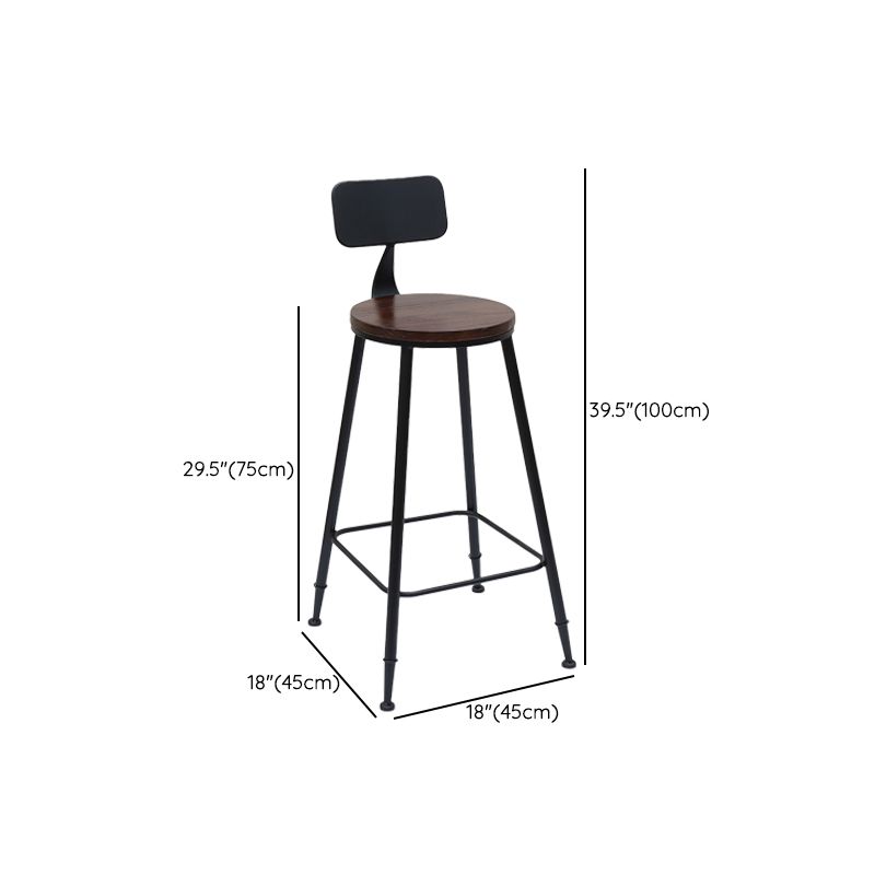 Solid Wood Dining Stool Modern Bar Stool with Black Metal Base