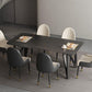 Industrial Rectangle Tripod Base Dining Table Black Frame Stone Top Dining Table Clearhalo 'Dining Tables & Seating' 'Dining Tables' 'dining_table' 'furn' 'furn_dining_table' 'Furniture' 'furniture_dining_table' 'Kitchen & Dining Furniture' 'kitchen' 'kitchen_dining_table' 1200x1200_56d92047-a7ce-4870-9240-976afdf44bf4