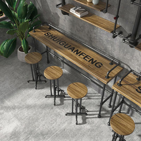 Industrial Wood Bar Table with Rectangle Table Top Black Trestle Table - 42" H Clearhalo 'Bar Furniture' 'Bar Tables' 'bar_tables' 'furn' 'furn_bar_tables' 'Furniture' 'furniture_bar_tables' 'Kitchen & Dining Furniture' 1200x1200_56daec7d-27f5-4879-b179-f2a2bd583302