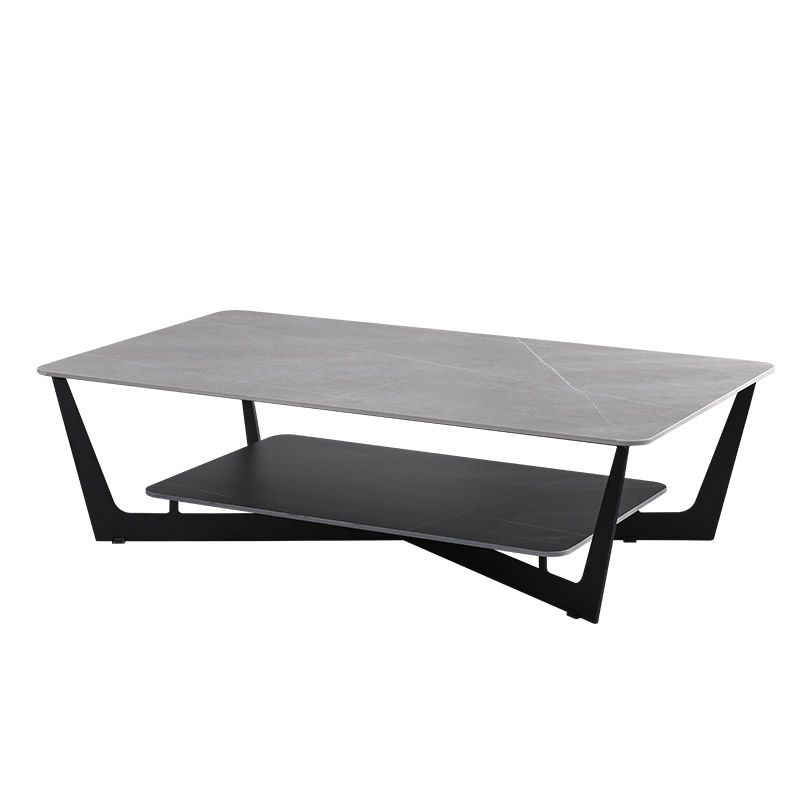 Rechteckiger Couchtisch aus Schiefer, minimalistischer Couchtisch mit offenem Regal