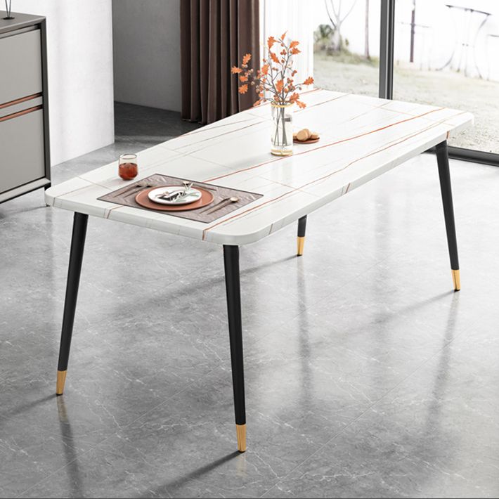 Contemporary Metallic Fixed Dining Table Rectangle Formal Dinette Set with Balck Base Clearhalo 'Dining Room Sets' 'Dining Tables & Seating' 'dining_room_set' 'furn' 'furn_dining_room_set' 'Furniture' 'furniture_dining_room_set' 'Kitchen & Dining Furniture' 'kitchen&dining_furn' 'kitchen' 1200x1200_56dcfc82-70db-4643-bfce-3a0839ee2507