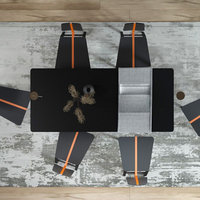 Metal Modern Dinette Table with 4 Legs Black Stone Top Dining Table