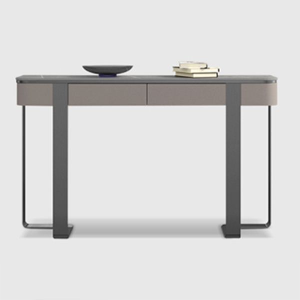 Glam Stone Half Moon Console Tabla 13.78 "Mesa de acento de 1 estante de ancho