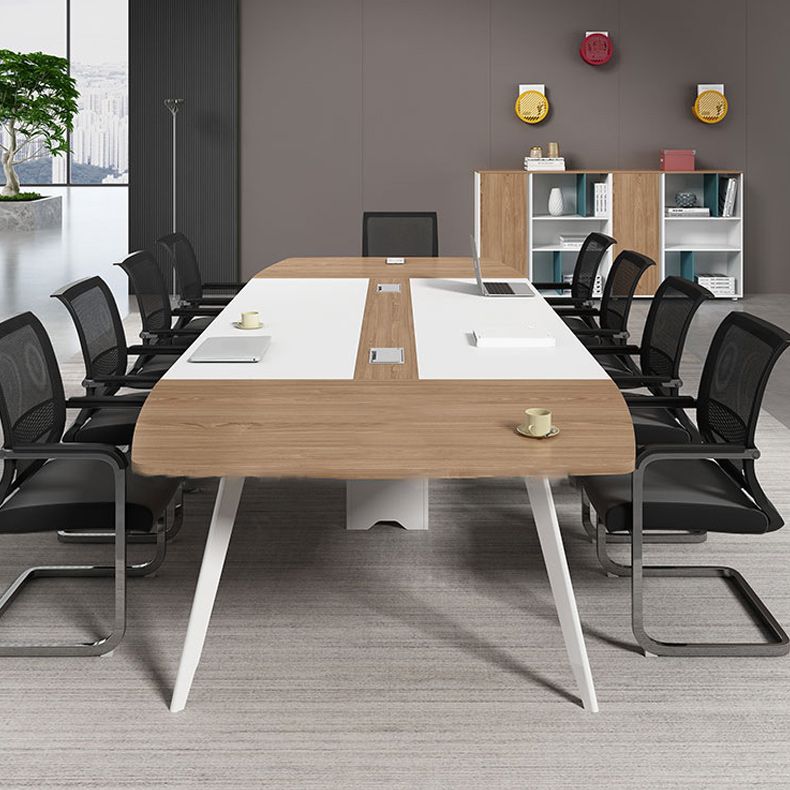 Artificial Wood Writing Desk Curved Industrial Office Desk in White and Natural Clearhalo 'furn' 'furn_office_desk' 'Furniture' 'Office Desks' 'Office Furniture' 'office_desk' 1200x1200_56e78f1a-f0d8-46f7-bdb5-aba93fa4f7fc