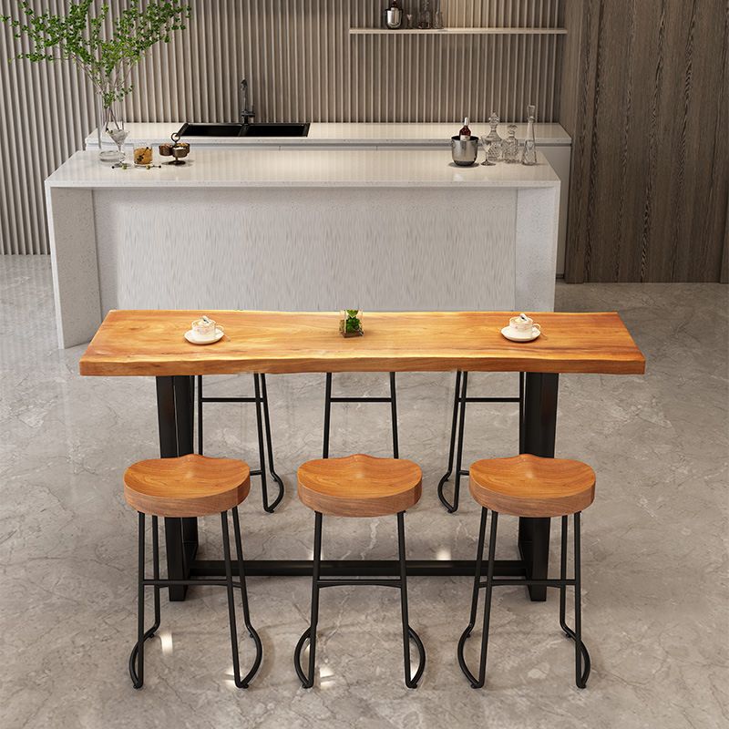 Industrielles rechteckiges Kneipentisch-Set, 1/4/7-teilig, Tresentisch aus Holz mit rückenfreien Hockern